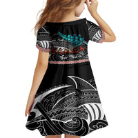 Personalised New Zealand Waka Kid Short Sleeve Dress Aotearoa Maori Silver Fern Pattern LT14 - Polynesian Pride