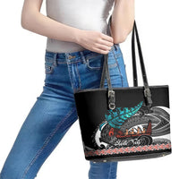 Personalised New Zealand Waka Leather Tote Bag Aotearoa Maori Silver Fern Pattern LT14 - Polynesian Pride