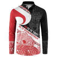 Toitu Te Tiriti Me Te Whakaputanga Button Sweatshirt Maori Wahaika With Haka Face LT14 Red - Polynesian Pride