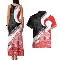 Toitu Te Tiriti Me Te Whakaputanga Couples Matching Tank Maxi Dress and Hawaiian Shirt Maori Wahaika With Haka Face