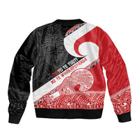 Toitu Te Tiriti Me Te Whakaputanga Sleeve Zip Bomber Jacket Maori Wahaika With Haka Face