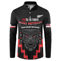 Personalised Toitu Te Tiriti Mana Maori Motuhake Button Sweatshirt Aotearoa Haka Face Mix Poutama Art LT14 Black - Polynesian Pride