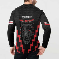 Personalised Toitu Te Tiriti Mana Maori Motuhake Button Sweatshirt Aotearoa Haka Face Mix Poutama Art LT14 - Polynesian Pride
