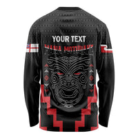 Personalised Toitu Te Tiriti Mana Maori Motuhake Long Sleeve Shirt Aotearoa Haka Face Mix Poutama Art