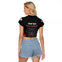 Personalised Toitu Te Tiriti Mana Maori Motuhake Raglan Cropped T Shirt Aotearoa Haka Face Mix Poutama Art