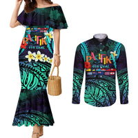 Personalised Pasifika Festival Auckland Couples Matching Mermaid Dress and Long Sleeve Button Shirt 2024 Pacific Islands Polynesian Pattern LT14 Purple - Polynesian Pride