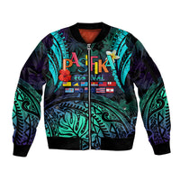 Personalised Pasifika Festival Auckland Sleeve Zip Bomber Jacket 2024 Pacific Islands Polynesian Pattern LT14 Unisex Purple - Polynesian Pride