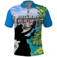 Personalised Honolulu Aloha Hawaii Polo Shirt Tropical Leaves With Hula Girl LT14 Blue - Polynesian Pride