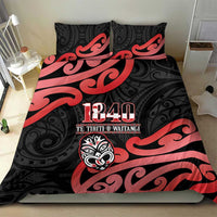 New Zealand 1840 Waitangi Day Bedding Set Aotearoa Haka Mask - Red Version