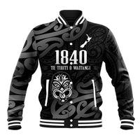 New Zealand 1840 Waitangi Day Baseball Jacket Aotearoa Haka Mask - Black Version LT14 Unisex Black - Polynesian Pride