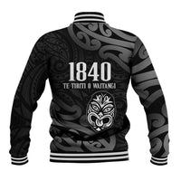 New Zealand 1840 Waitangi Day Baseball Jacket Aotearoa Haka Mask - Black Version LT14 - Polynesian Pride