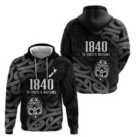 New Zealand 1840 Waitangi Day Zip Hoodie Aotearoa Haka Mask - Black Version