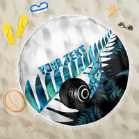 New Zealand Lawn Bowls Custom Beach Blanket Aotearoa Silver Fern Paua Shell LT14 One Size 150cm Black - Polynesian Pride