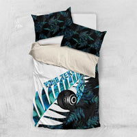 New Zealand Lawn Bowls Custom Bedding Set Aotearoa Silver Fern Paua Shell LT14 US Twin 172cm x 218cm Black - Polynesian Pride