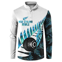 New Zealand Lawn Bowls Custom Button Sweatshirt Aotearoa Silver Fern Paua Shell LT14 Black - Polynesian Pride