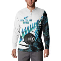 New Zealand Lawn Bowls Custom Button Sweatshirt Aotearoa Silver Fern Paua Shell LT14 - Polynesian Pride