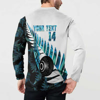New Zealand Lawn Bowls Custom Button Sweatshirt Aotearoa Silver Fern Paua Shell LT14 - Polynesian Pride