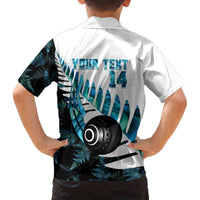New Zealand Lawn Bowls Custom Family Matching Off The Shoulder Long Sleeve Dress and Hawaiian Shirt Aotearoa Silver Fern Paua Shell - Polynesian Pride