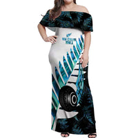 New Zealand Lawn Bowls Custom Off Shoulder Maxi Dress Aotearoa Silver Fern Paua Shell LT14 Women Black - Polynesian Pride