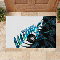 New Zealand Lawn Bowls Custom Rubber Doormat Aotearoa Silver Fern Paua Shell LT14 Black - Polynesian Pride