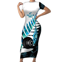 New Zealand Lawn Bowls Custom Short Sleeve Bodycon Dress Aotearoa Silver Fern Paua Shell LT14 Long Dress Black - Polynesian Pride