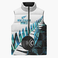 New Zealand Lawn Bowls Custom Sleeveless Puffer Jacket Aotearoa Silver Fern Paua Shell LT14 Unisex Black - Polynesian Pride