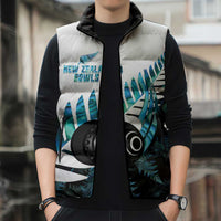 New Zealand Lawn Bowls Custom Sleeveless Puffer Jacket Aotearoa Silver Fern Paua Shell LT14 - Polynesian Pride