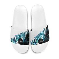 New Zealand Lawn Bowls Custom Slide Sandals Aotearoa Silver Fern Paua Shell LT14 Black - Polynesian Pride