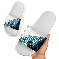 New Zealand Lawn Bowls Custom Slide Sandals Aotearoa Silver Fern Paua Shell LT14 - Polynesian Pride