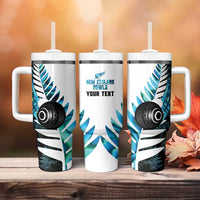 New Zealand Lawn Bowls Custom Tumbler With Handle Aotearoa Silver Fern Paua Shell LT14 - Polynesian Pride