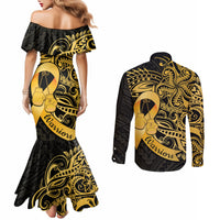 Polynesia Bone Cancer Awareness Couples Matching Mermaid Dress and Long Sleeve Button Shirt Fight Warriors LT14 - Polynesian Pride