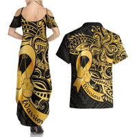 Polynesia Bone Cancer Awareness Couples Matching Summer Maxi Dress and Hawaiian Shirt Fight Warriors LT14 - Polynesian Pride