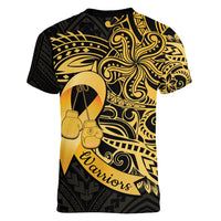 Polynesia Bone Cancer Awareness Women V-Neck T-Shirt Fight Warriors