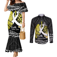 Personalised Polynesia World Lung Cancer Day Couples Matching Mermaid Dress and Long Sleeve Button Shirt Faith Hope Love LT14 Black - Polynesian Pride