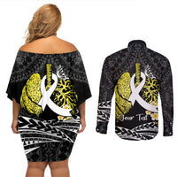 Personalised Polynesia World Lung Cancer Day Couples Matching Off Shoulder Short Dress and Long Sleeve Button Shirt Faith Hope Love LT14 - Polynesian Pride
