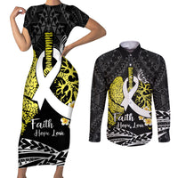 Personalised Polynesia World Lung Cancer Day Couples Matching Short Sleeve Bodycon Dress and Long Sleeve Button Shirt Faith Hope Love