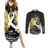 Personalised Polynesia World Lung Cancer Day Couples Matching Summer Maxi Dress and Long Sleeve Button Shirt Faith Hope Love LT14 Black - Polynesian Pride