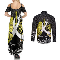 Personalised Polynesia World Lung Cancer Day Couples Matching Summer Maxi Dress and Long Sleeve Button Shirt Faith Hope Love