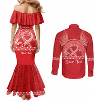 Personalised In September We Wear Red Couples Matching Mermaid Dress and Long Sleeve Button Shirt Polynesia Blood Cancer Awareness LT14 - Polynesian Pride