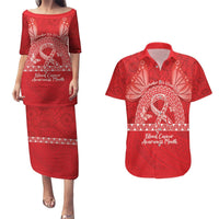 Personalised In September We Wear Red Couples Matching Puletasi and Hawaiian Shirt Polynesia Blood Cancer Awareness LT14 Red - Polynesian Pride