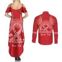 Personalised In September We Wear Red Couples Matching Summer Maxi Dress and Long Sleeve Button Shirt Polynesia Blood Cancer Awareness LT14 - Polynesian Pride