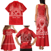 Personalised In September We Wear Red Family Matching Tank Maxi Dress and Hawaiian Shirt Polynesia Blood Cancer Awareness