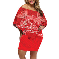 Personalised In September We Wear Red Off Shoulder Short Dress Polynesia Blood Cancer Awareness LT14 Women Red - Polynesian Pride