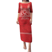 Personalised In September We Wear Red Puletasi Polynesia Blood Cancer Awareness LT14 Long Dress Red - Polynesian Pride