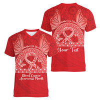 Personalised In September We Wear Red Women V-Neck T-Shirt Polynesia Blood Cancer Awareness