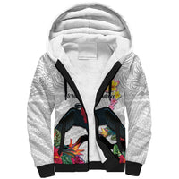 Kiribati Independence Day Sherpa Hoodie Frigatebird Mix Tropical Flowers - White Style LT14 Unisex White - Polynesian Pride