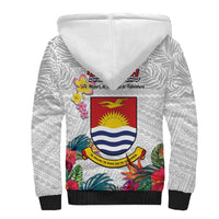 Kiribati Independence Day Sherpa Hoodie Frigatebird Mix Tropical Flowers - White Style LT14 - Polynesian Pride