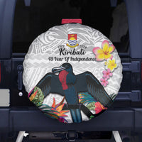Kiribati Independence Day Spare Tire Cover Frigatebird Mix Tropical Flowers - White Style