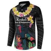 Kiribati Independence Day Button Sweatshirt Frigatebird Mix Tropical Flowers - Black Style