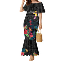 Kiribati Independence Day Mermaid Dress Frigatebird Mix Tropical Flowers - Black Style LT14 Women Black - Polynesian Pride